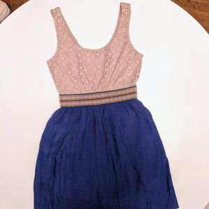 As U Wish Dress Tan and Blue  - XS